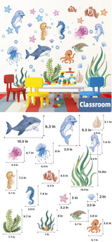SeaWorld Oceaan Dieren Muurstickers – Onderwaterwereld Kinderkamer Decoratie met Schildpad, Dolfijn & Meer