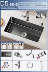 Luxe Waterval Keukenspoelbak – Zwart RVS | Enkelbak | Onderbouw | Inclusief Kraan & Zeepdispenser