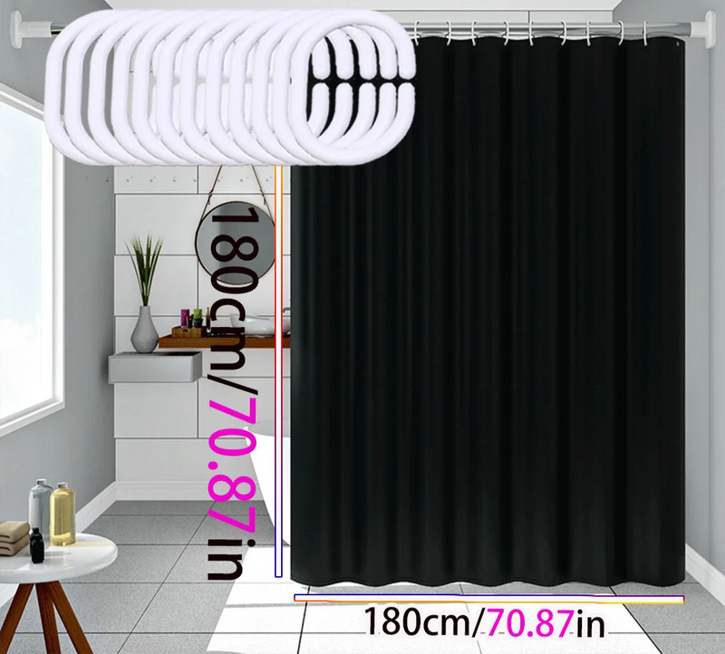 AquaShield Zwarte Douchegordijn – Waterdicht, Stijlvol & Milieuvriendelijk – Pure Black Design