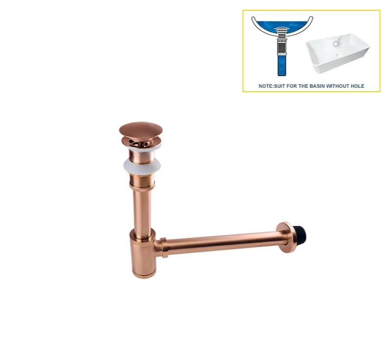 AquaStop Luxe Koperkleurige Geurvrije Sifon & Pop-Up Afvoer