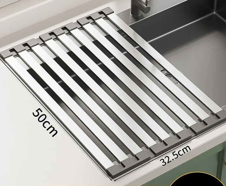 FlexiRack – Uitschuifbaar & Opvouwbaar 304 RVS Afdruiprek voor Spoelbak