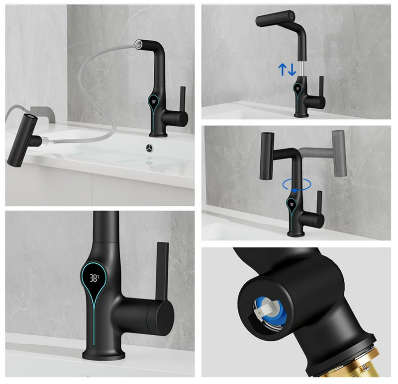 AquaGlow Waterval Wastafelkraan met Digitale Temperatuurweergave