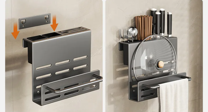 ChefSpace Wandgemonteerd Messenrek met Snijplankhouder – Roestvrijstaal