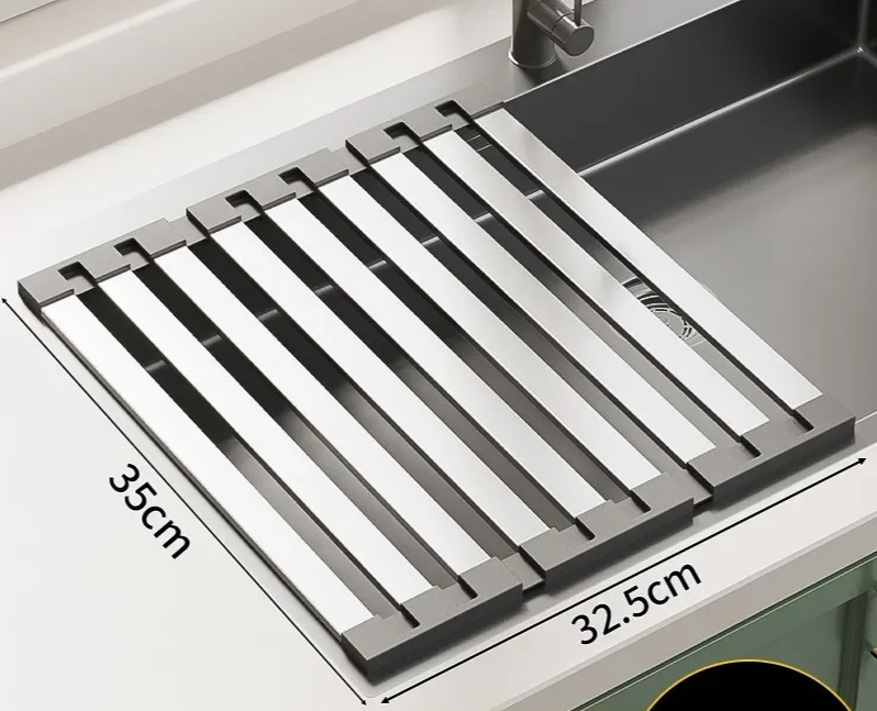 FlexiRack – Uitschuifbaar & Opvouwbaar 304 RVS Afdruiprek voor Spoelbak