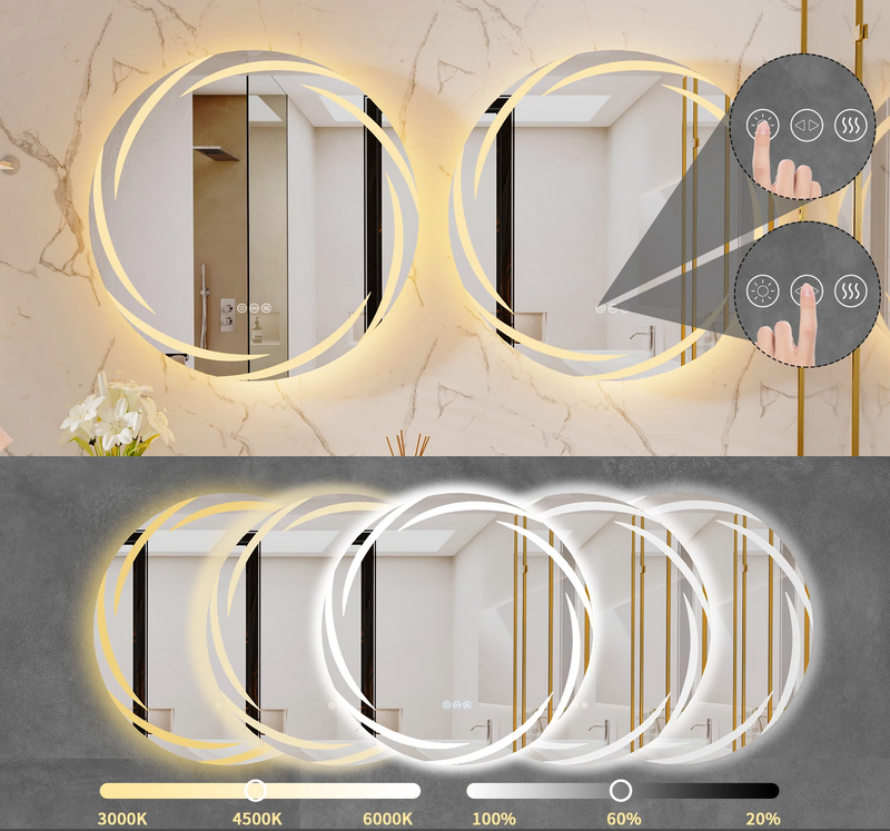 GlowRound Anti-condens LED Badkamerspiegel – Ronde HD Wandspiegel met Verlichting (3 Lichtkleuren)