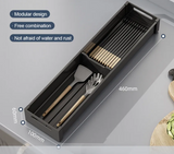 SlideDry Uittrekbaar Afdruiprek – Verstelbare Lade Organizer voor Bestek, Borden & Keukenopslag