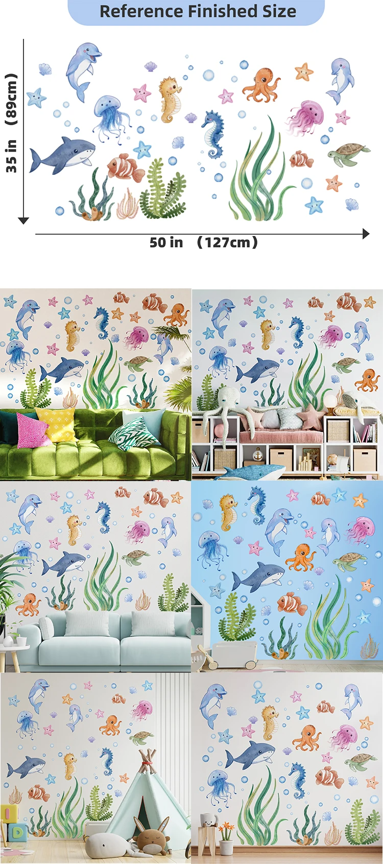 SeaWorld Oceaan Dieren Muurstickers – Onderwaterwereld Kinderkamer Decoratie met Schildpad, Dolfijn & Meer