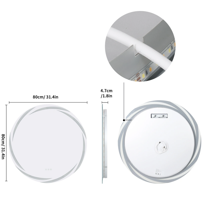 GlowRound Anti-condens LED Badkamerspiegel – Ronde HD Wandspiegel met Verlichting (3 Lichtkleuren)
