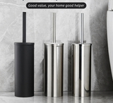 SteelClean Luxe Toiletborstel met Wandhouder – Zwart RVS Design
