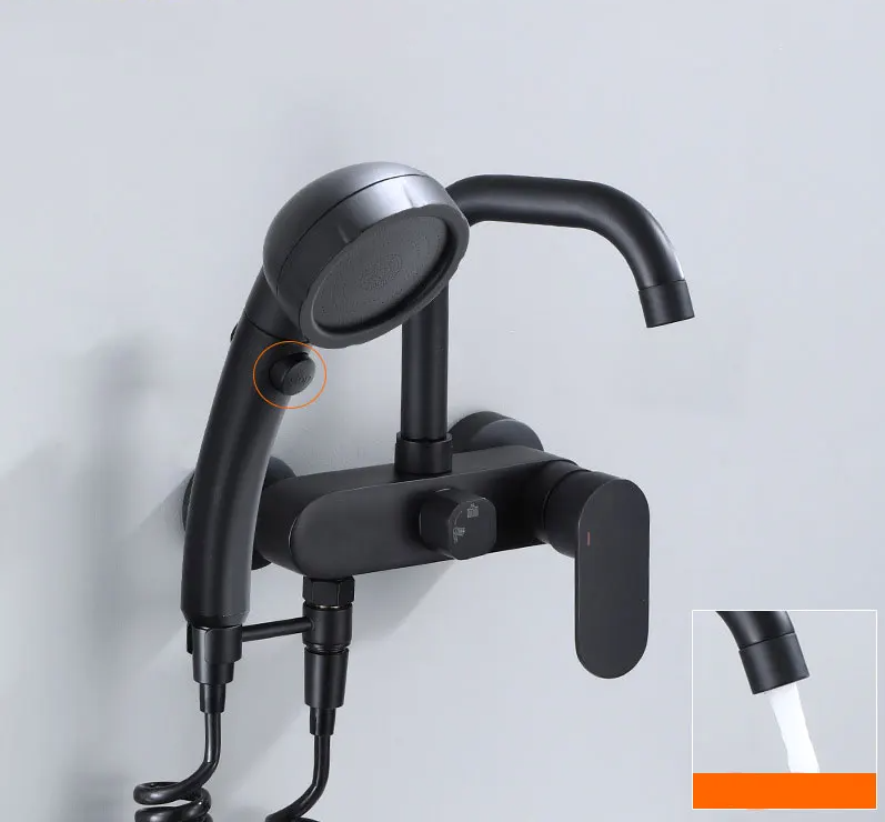 AquaJet Zwart Messing Wandkraan met Zijspuit