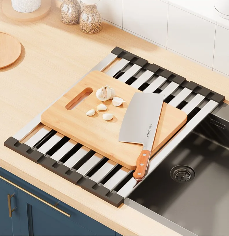 FlexiRack – Uitschuifbaar & Opvouwbaar 304 RVS Afdruiprek voor Spoelbak