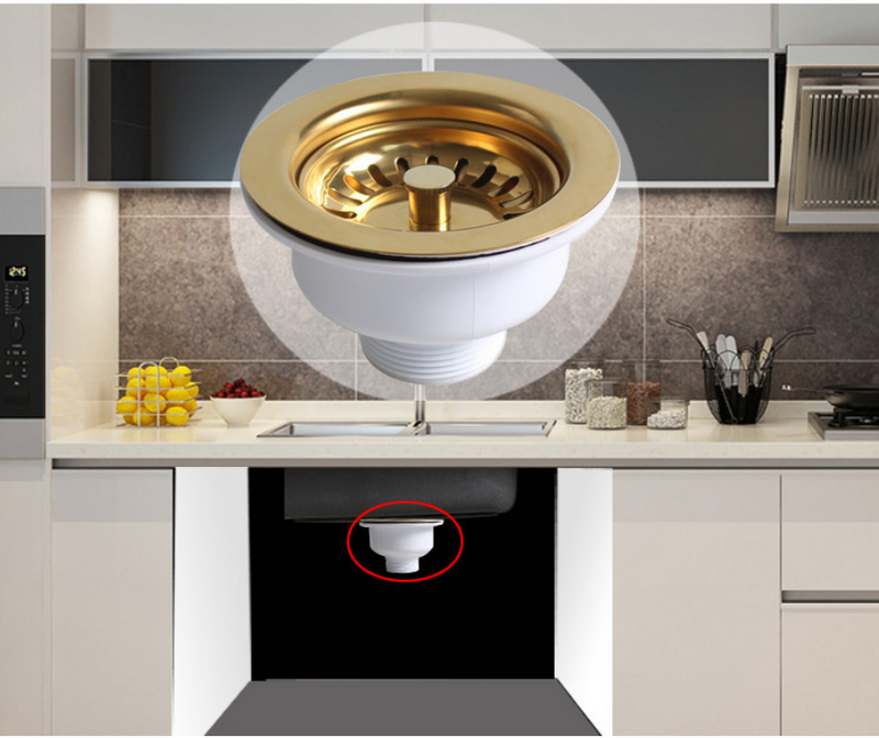 Ouboni Antiek Messing Roestvrijstalen Spoelbak Zeef & Afvoerplug